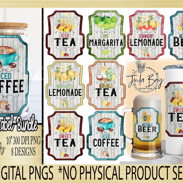 Lemonade Drink Label Sayings PNG, Iced Coffee PNG, 20 oz Skinny Tumbler Ice Topper Sayings, Beer Bubble Tea Glass Can Sublimation Design