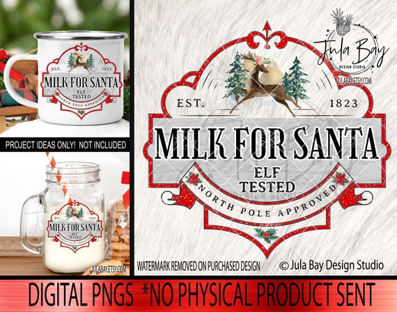 Milk for Santa PNG, Christmas Mug Design (Digital Download)