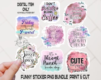 Funny Quote Sticker PNG Bundle, Sassy Stickers, Adult Print And Cut Stickers, Silly Stickers, Sarcastic DIY Laptop Stickers, Cricut Sticker