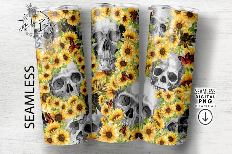 Skull Tumbler Wrap Bundle, Skeleton Tumbler PNG Bundle, Skulls and Flower Tumbler Bundle, Gothic Sublimation Tumbler, Seamless Tumbler Wrap image 4