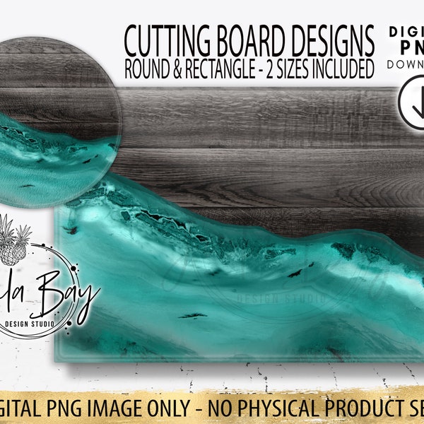 Farmhouse Glass Cutting Board PNG, Teal Cutting Board PNG, Epoxy Pour Cutting Board Sublimation Design, Country Farmhouse Teal Kitchen Décor