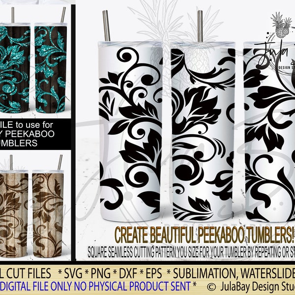 Peekaboo tumbler SVG Tooled leather svg, Seamless pattern, floral vines, Swirls Swoosh Scroll png, swirls Cut File