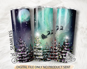 Christmas Tumbler Wrap, Christmas Northern Lights Tumbler Design for 20oz Skinny Santa Tumbler PNG for Sublimation Digital Download Template