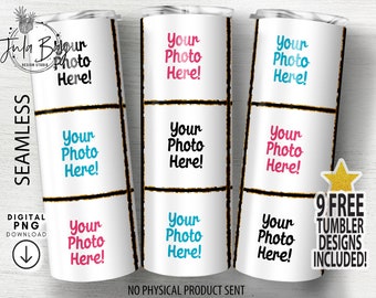 Photo Collage 20 oz Skinny Tumbler Wrap Template For Sublimation - Add 9 Of Your Own Photos to Make a Photo Tumbler - Clipping Masks