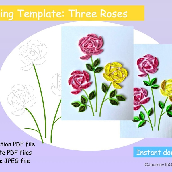 Quilling template, Instant download, Roses, for Wall hanging/card, June birth flower