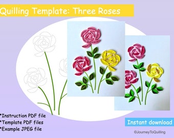 Modèle de quilling, téléchargement immédiat, roses, pour accrocher au mur/carte, fleur de naissance de juin