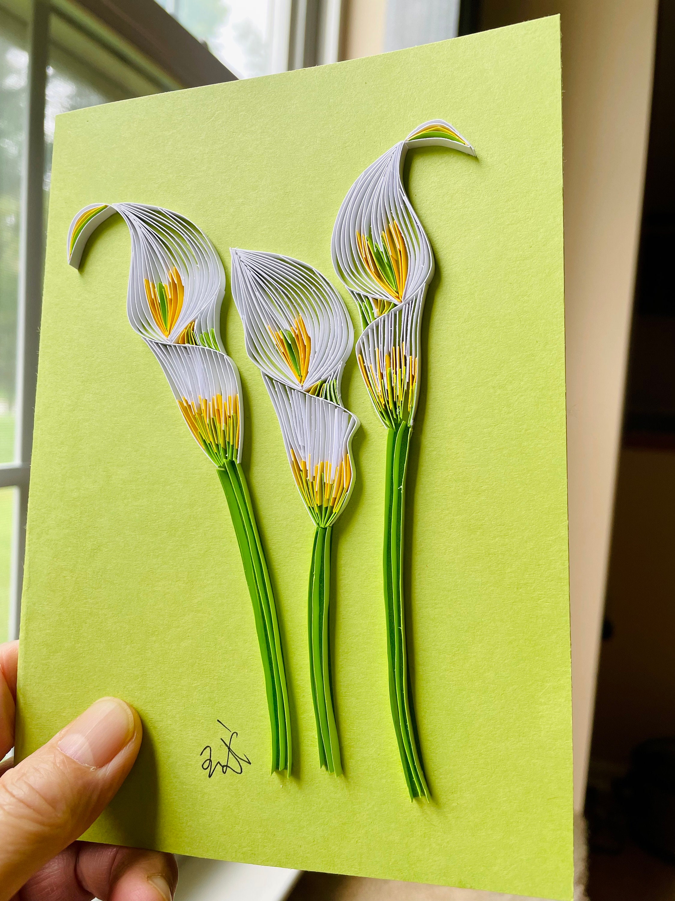Quilling art calla lily wall hanging/card great gift for Etsy