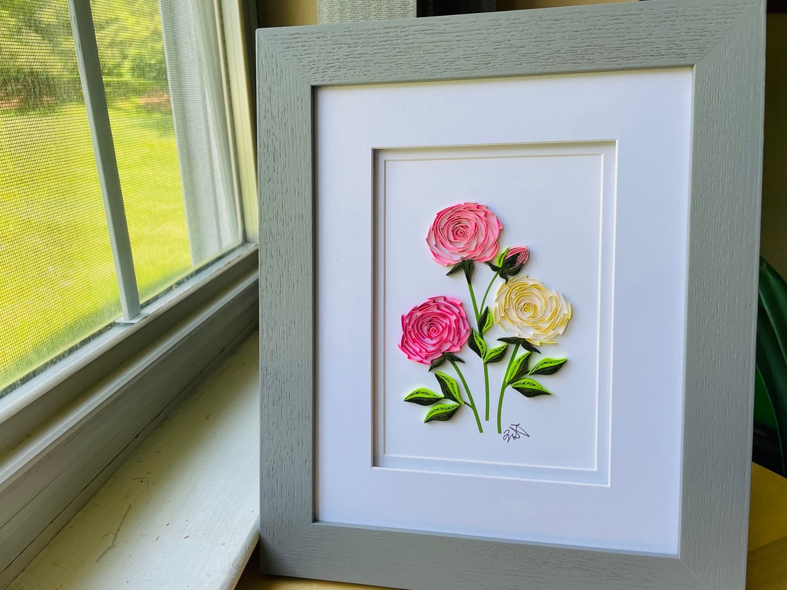 Quilled Art Peony Flowers Wall Hanging/card Mother's Etsy