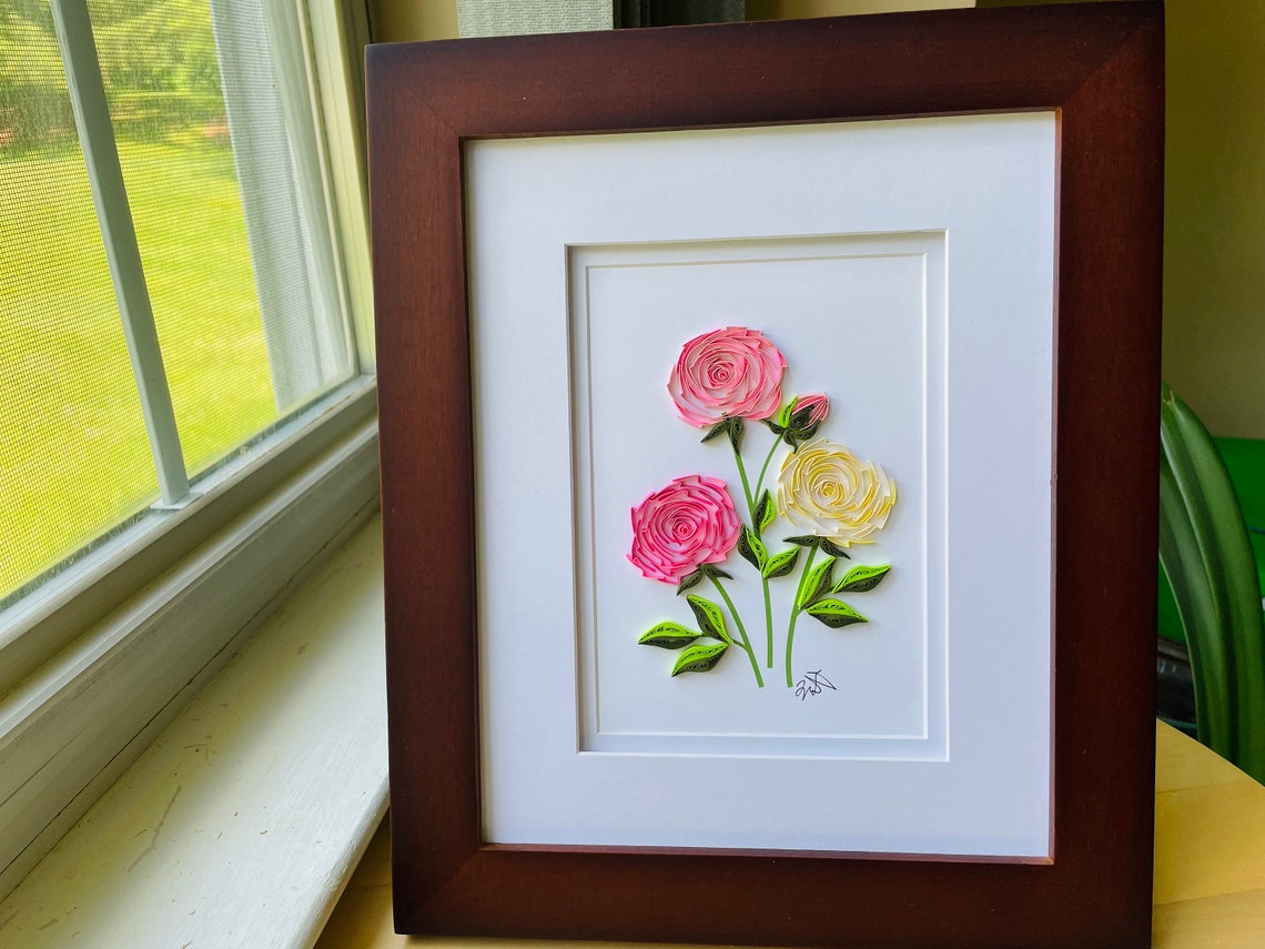 Quilled Art Peony Flowers Wall Hanging/card Mother's Etsy