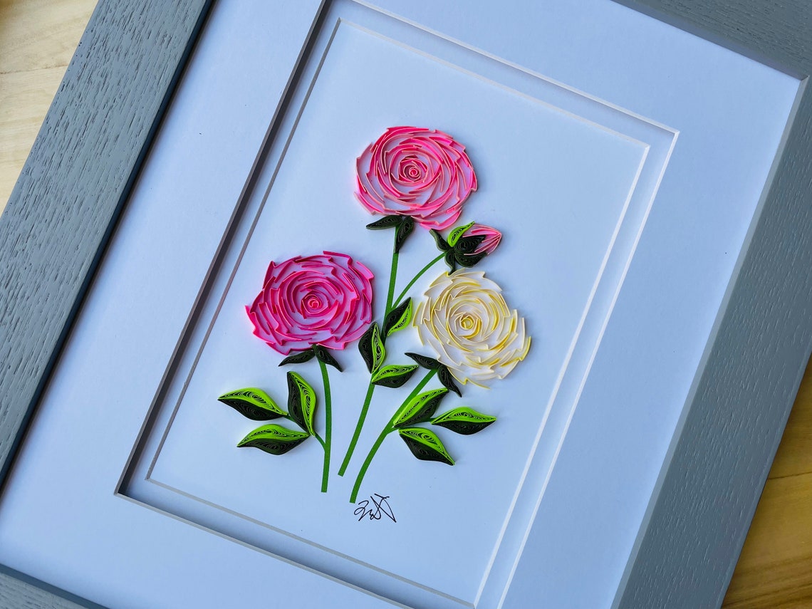 Quilled Art Peony Flowers Wall Hanging/card Mother's Etsy
