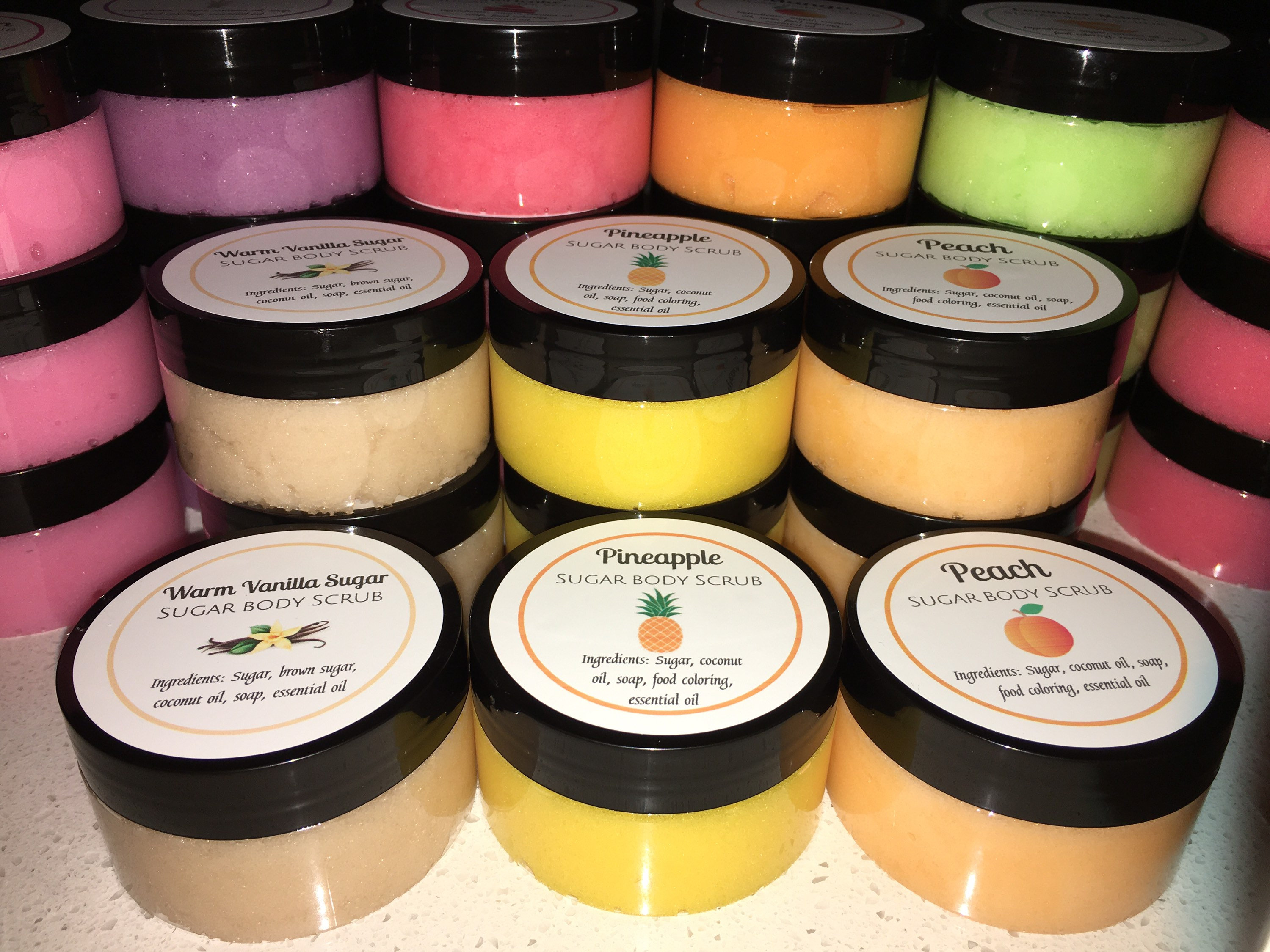 24 Scented Sugar Body Scrubs 4.5 oz Wholesale/Ready For Etsy