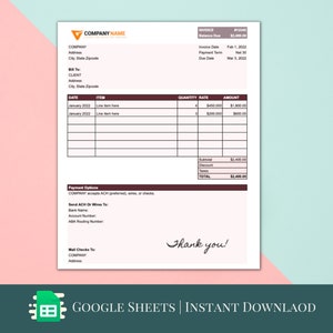 May include: A brown and white invoice template with the text "COMPANY NAME" at the top. The invoice includes a table with columns for date, item, quantity, rate, and amount. The invoice also includes payment options and a thank you message.