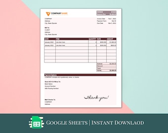 ピンクの請求書テンプレート | 請求書テンプレート Google スプレッドシート | 印刷可能な請求書 | カスタム注文フォーム | 編集可能な請求書フォーム