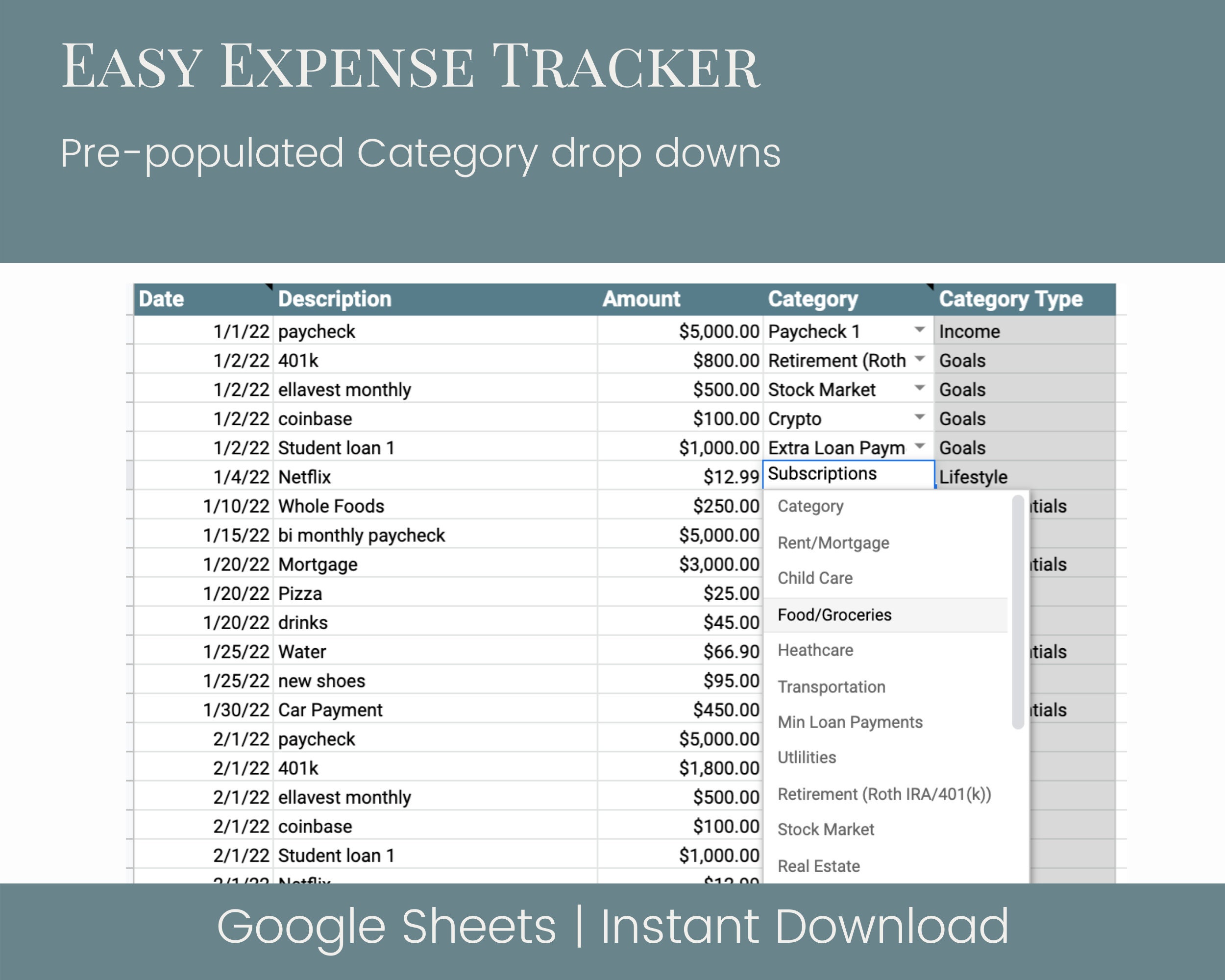 Annual Budget Template Finance Tracker Annual Expense Planner Google ...