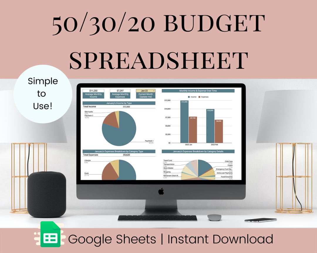 50/30/20 Budget Spreadsheet Google Sheets Budget Template Digital ...
