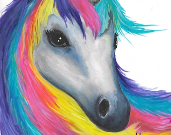 Rainbow Unicorn Watercolor Giclee Print 8x 10
