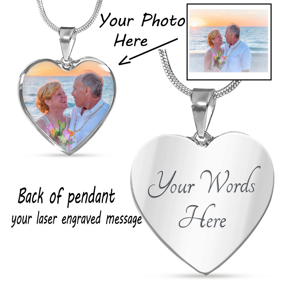 Personalized Custom Heart Photo Necklace Wife Gift Engraved Etsy