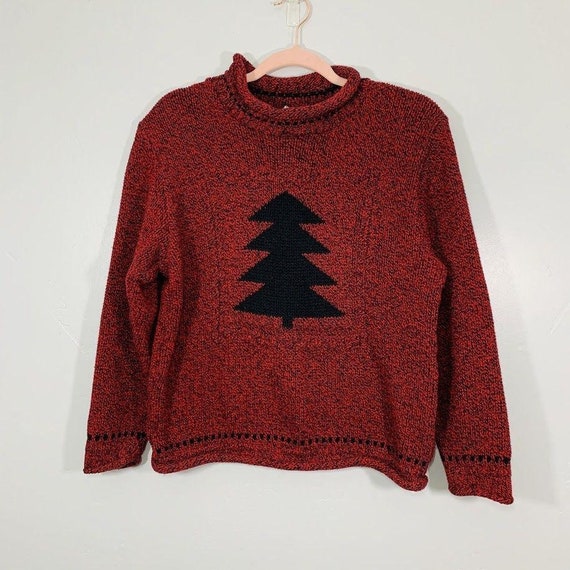 Vintage 90\u2019s Cable Knit Chunky Cardigan Red Cotton Classic size M Hunters Run Wooden Buttons