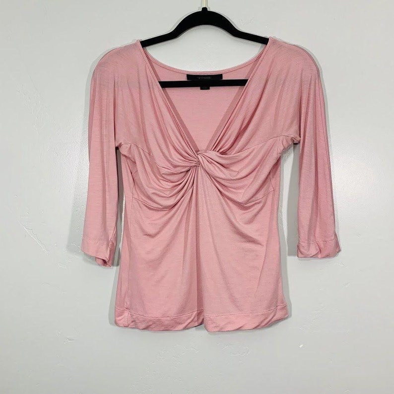 Vintage Y2K Express Pink Soft Stretchy Knotted Front V-Neck Top