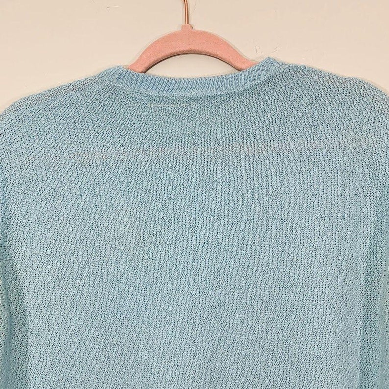 Vintage 90/'s Blue Floral Hummingbird Embroidered Short Sleeve Knit Top