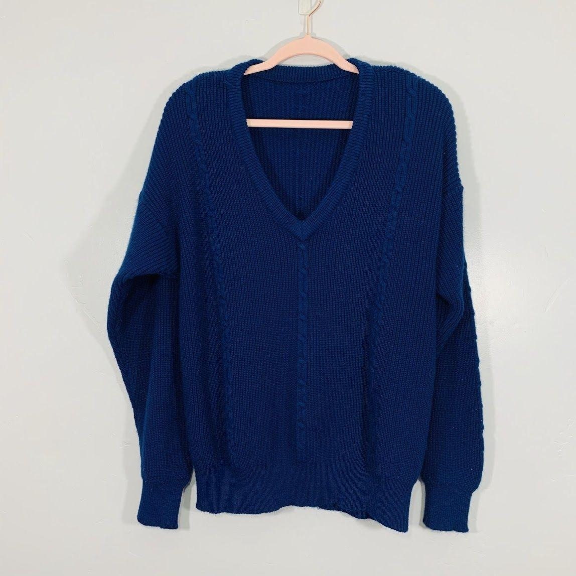 Vintage Royal Blue V-Neck Tight Knit Pullover Sweater | Etsy