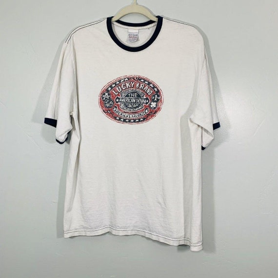Lucky Brand White Navy Blue Trim 