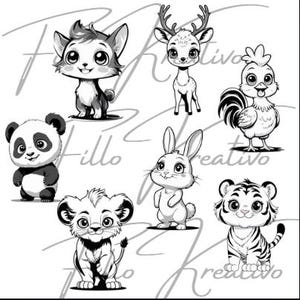 Pacchetto 7 animali teneri ,svg,png ,animali ,file digitale  1181x1181 px