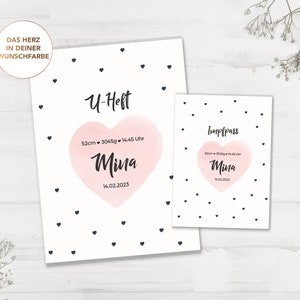 U-boekje en vaccinatieboekje omslag gepersonaliseerd met naam/cadeau geboorte/hartje/hartjes/aquarel/kleur naar wens