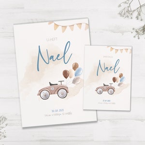 Protège carnet et carnet de vaccination U personnalisé avec prénom/cadeau de naissance/vintage/rétro/voiture/ballon/pilote/oldtimer/garçon/bleu