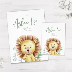 Protège carnet et carnet de vaccination U personnalisé avec prénom / cadeau naissance / garçon / lion / Lion / Jungel / lionceau / vert