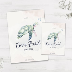 Protège livret et carnet de vaccination U personnalisé avec prénom / cadeau naissance / sous marin / tortue / mer / aquarelle / océan / tortue