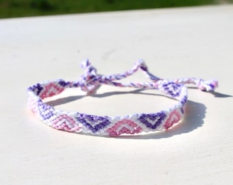 Pastel Pink Purple Friendship Bracelet: Adjustable Cotton String