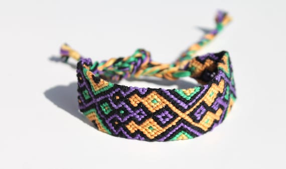 Friendship Bracelet Woven Bracelet String Bracelet Thick Tribal Purple,  Orange, Green 