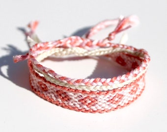 Friendship Bracelet Set- Stackable Friendship Bracelet- Woven Bracelet-String Bracelet- Pink and Red