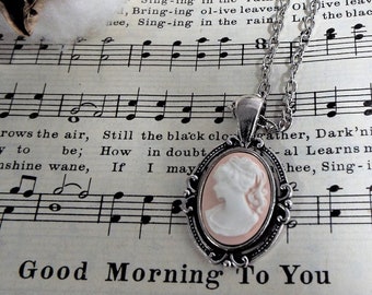 Cameo Necklace Lady Cameo White On Pink Cameo Pendent Gifts For Her Mothers Day
