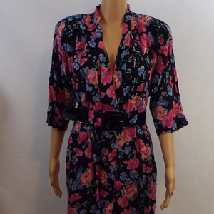 Vintage 80s Floral Dress – Pink & Black Sweet Miranda, Pockets, Button Front, Size 10