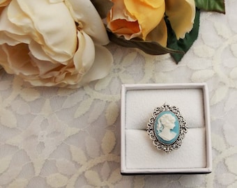 Anel com camafeu de inspiração vintage, ajustável, escolha a sua cor, presente para ela.