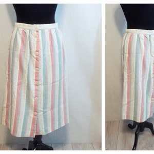 Vintage 70s 80s Pink Grey Striped Button-Down Skirt – Size 11/12