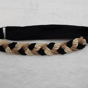Vintage Black and Tan Braided Rope Belt – Adjustable Hook & Loop – New