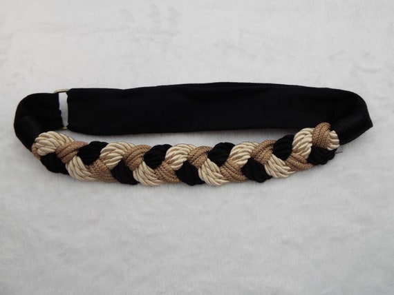 Vintage Black and Tan Braided Rope Belt – Adjustable Hook  display picture 1