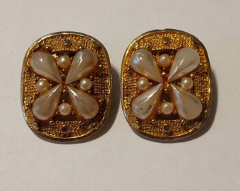 Boucles D'oreilles Clips Oversize Perles Vintage Années 80 - Occasion