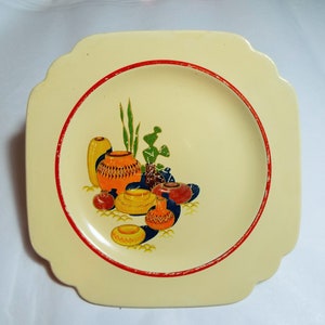 Vintage Homer Laughlin &quot;Hacienda&quot; Plate – 1940s Cream Red Trim Mexicana – Replacement