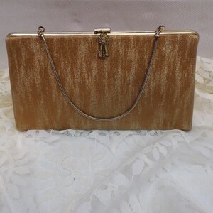 Vintage 1960s Wandelbare Clutch Tasche - Goldfarbene Abendtasche mit Riemen