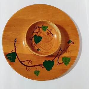 Vintage Wood C and S Serving Tray with Bowl – Mid-Century Style