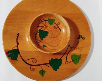 Bandeja de servir vintage de madera C y S con cuenco – Estilo de mediados de siglo