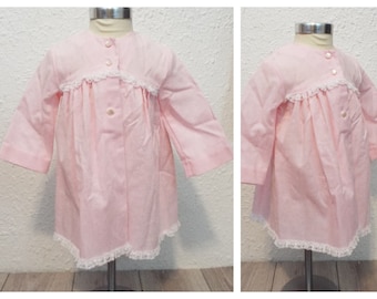 Vintage Sears Pink Baby Dress 6-12 Months, Lace Trim