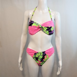 Vintage 80s Electric Beach Bikini - Size 13/14 - Bright Retro Swimwear