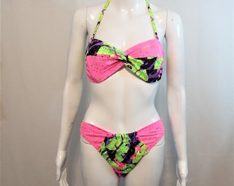 Vintage 80s Electric Beach Bikini - Size 13/14 - Bright Retro Swimwear