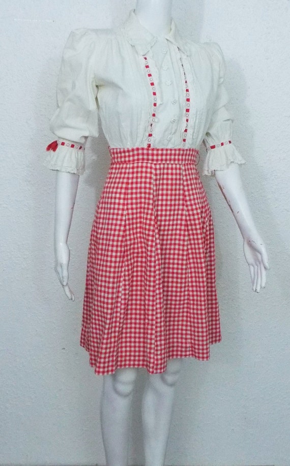 Vintage 50s Dress Red Checkered Dress XSmall - image 4