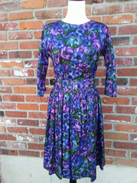 Vintage 80s Dress Floral Purple Vintage Dress - image 2